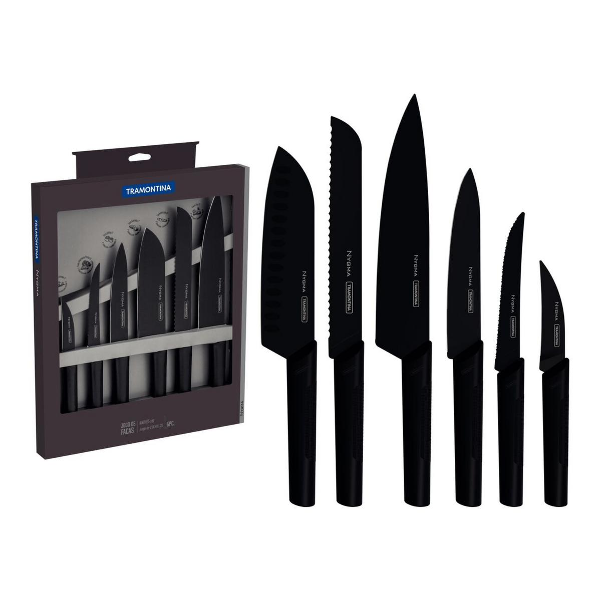 Tramontina Chef Kitchen Knives - 6pc | Stainless Steel | Nygma Black